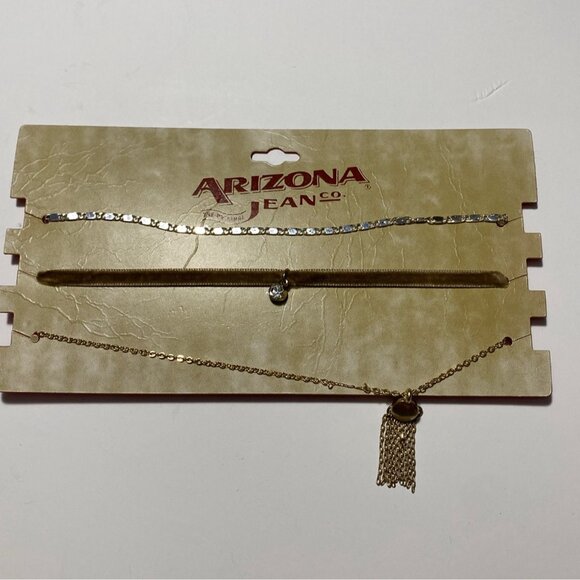 Arizona Jean Co 3 Pc Anklet Set Gold Tone & Rhinestone Multilayer Chains & Charm - Picture 5 of 5